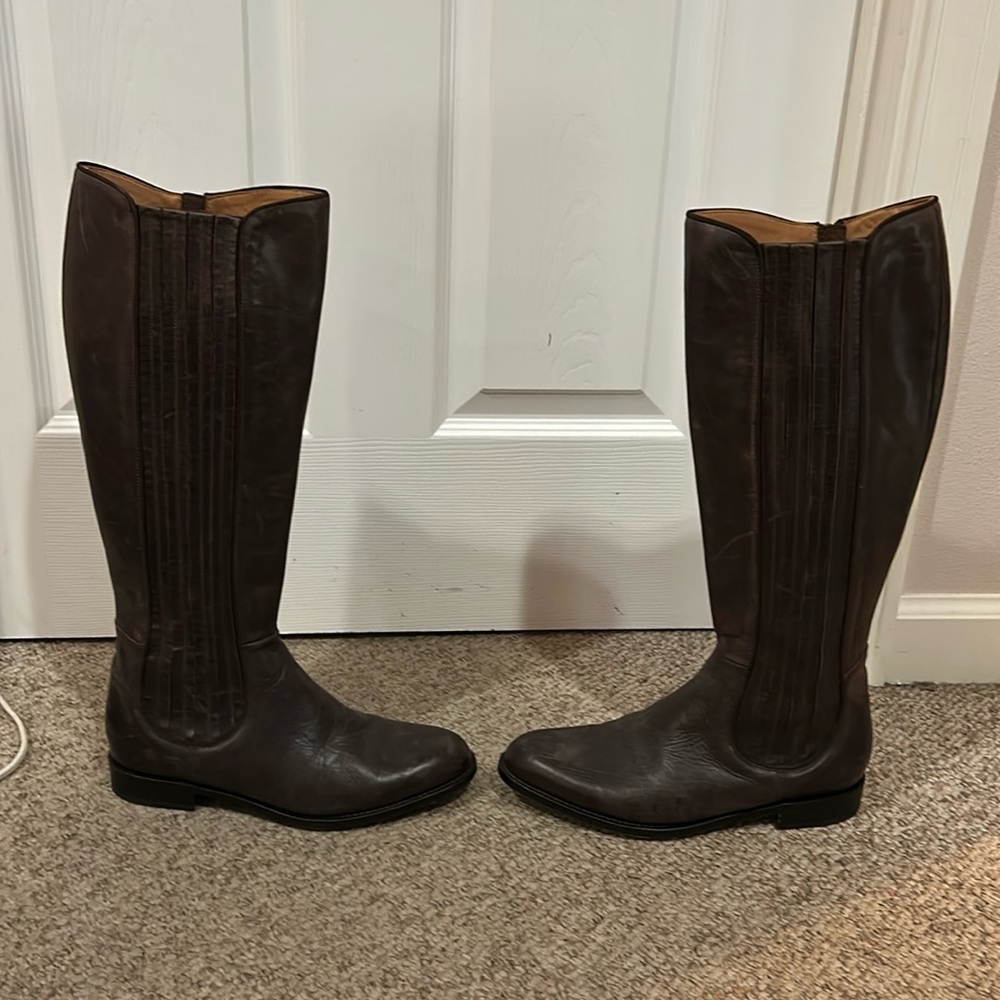 Poetry brown tall riding pull onAnthropology zip up side boots 6